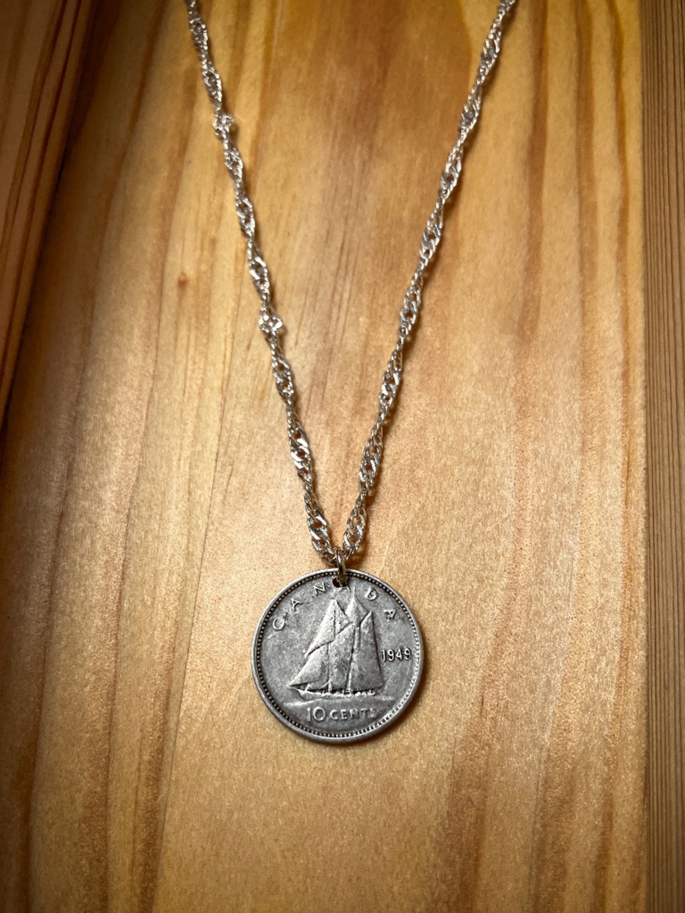 Antique SILVER Bluenose Dime Coin Necklace, 20-inch